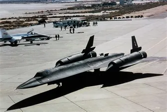 SR-71 Blackbird from above left front on tarmac